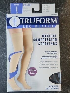 New TruForm Medical Compression Open Toe Stockings - Black Size Large